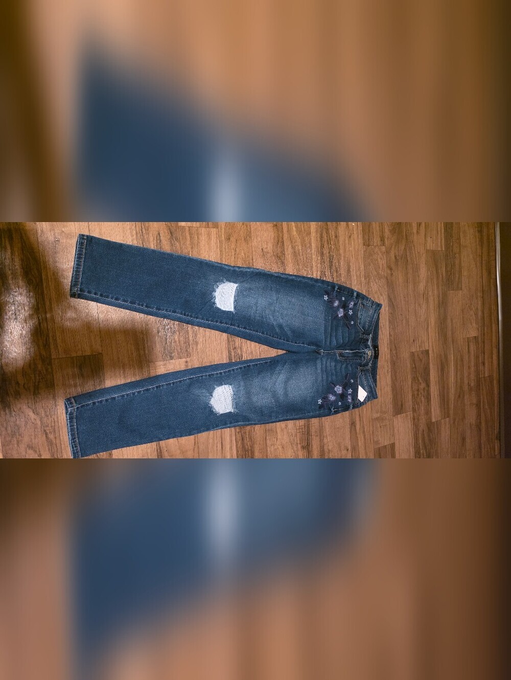 Women’s Blue Denim Jeans with Floral Embroidery - Picture 2 of 8